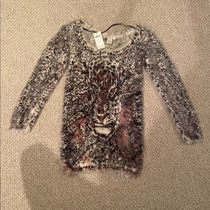 Arden B. Feather Yarn Animal Print XS Sweater $69